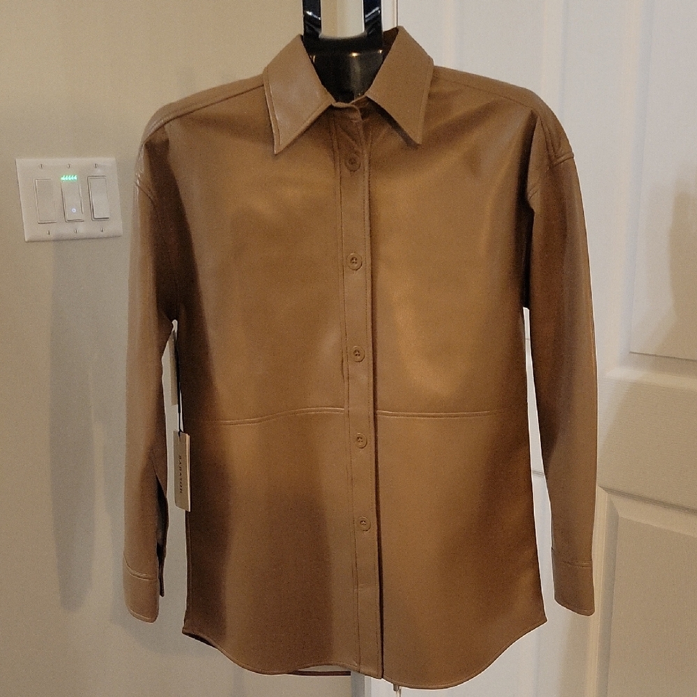 ARITZIA- Babaton Camel Faux Leather Shirt- Size XS